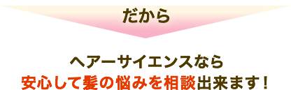 だから ヘアーサイエンスなら安心して髪の悩みを相談出来ます！